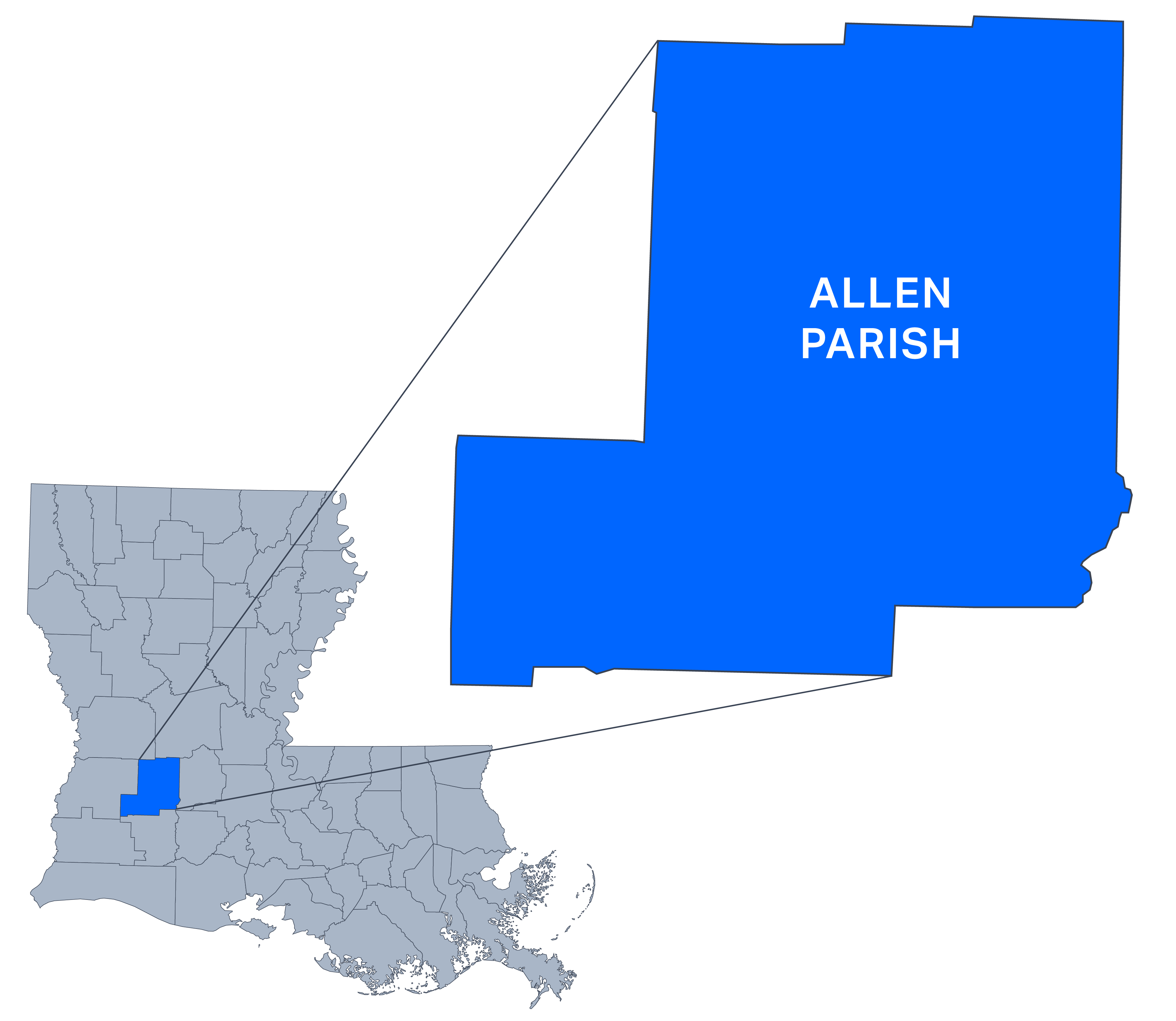 Map of Louisiana with Allen Parish Highlighted